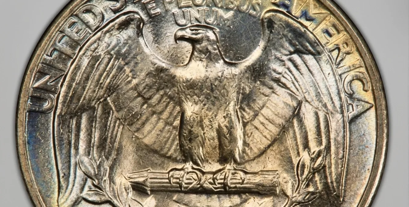 Tight close-up of the eagle reverse of a 1939 quarter